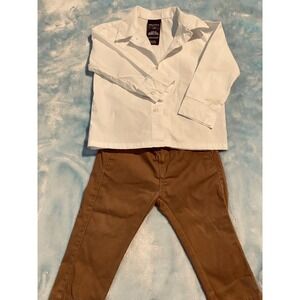 Nautica Baby Boys 12M White Button Down Shirt and Khaki Pants 2 Piece Outfit Set